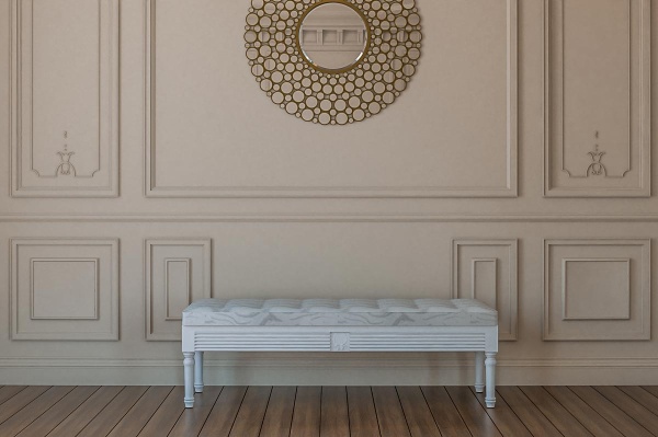 Bancheta tapitata dormitor Marsilia, lemn masiv, 160 x 46 x 41 cm