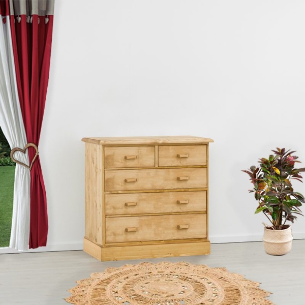 Comoda dormitor Rustic Flame cu 5 sertare lemn masiv, 96 x 48 x 91 cm
