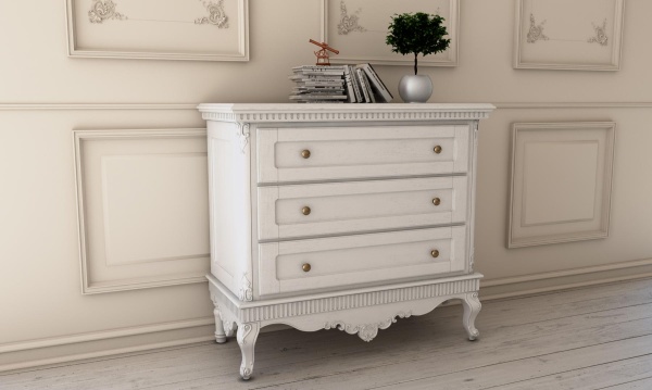 Comoda Stefania cu 3 sertare, lemn masiv, 120 x 54 x 109 cm
