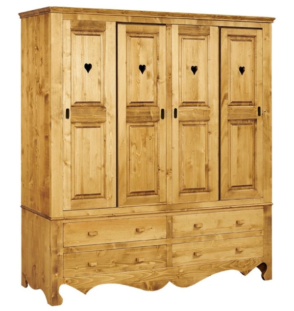 Dulap dormitor Lemn Masiv Rustic Flame cu 4 usi culisante, 202 x 55 x 200 cm