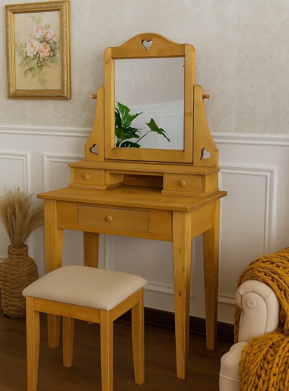 Masa de Toaleta Rustica din Lemn Masiv, 85 x 45/23 x 161 cm