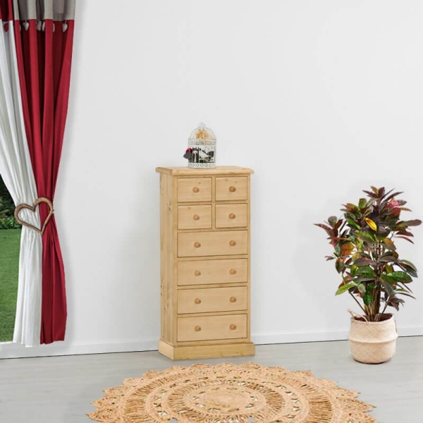 Comoda Rustic Flame lemn masiv cu 8 sertare, 56 x 36 x 121 cm