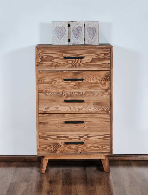 Comoda Terra Home cu 5 sertare, lemn masiv, 60 x 40 x 100 cm