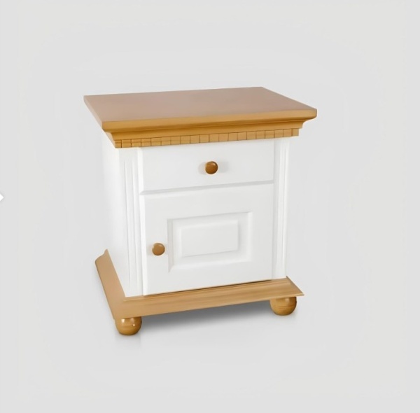 Noptiera dormitor Teodora, lemn masiv, 52 x 40 x 55.5 cm, alb unt/miere