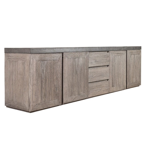 Bufet Alaska cu 3 sertare si 4 usi, lemn masiv stejar + microciment, 254 x 46 x 71 cm