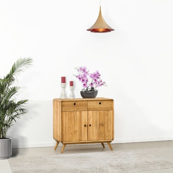 Comoda cu 2 usi 2 sertare Sahara, Lemn masiv periat, 90 x 45 x 85 cm