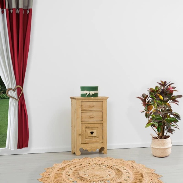Comoda Rustic Flame lemn masiv, 1 usa si 2 sertare, 55 x 30 x 91