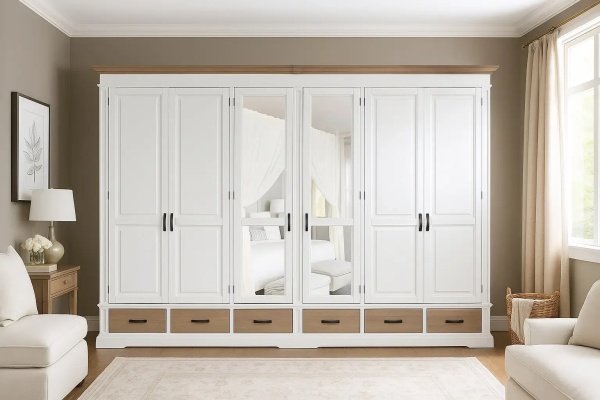 Dulap dormitor Mont Blanc 6 usi si 6 sertare lemn masiv, 315 x 61 x 220 cm
