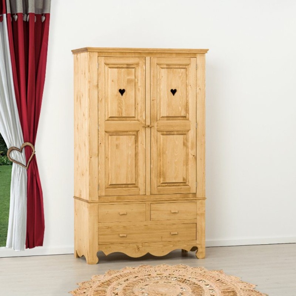 Dulap dormitor Rustic Flame cu 2 usi si 3 sertare, 120 x 55 x 200 cm