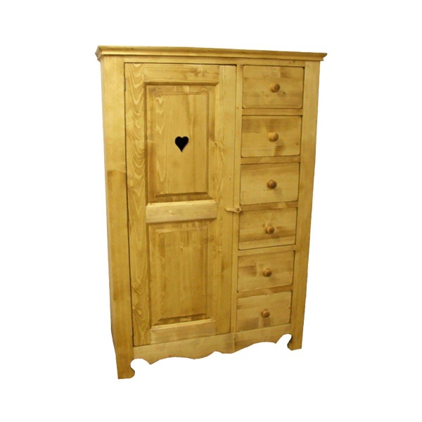 Dulap rustic cu 1 usa si 6 sertare lemn masiv, 103 x 47 x 154 cm