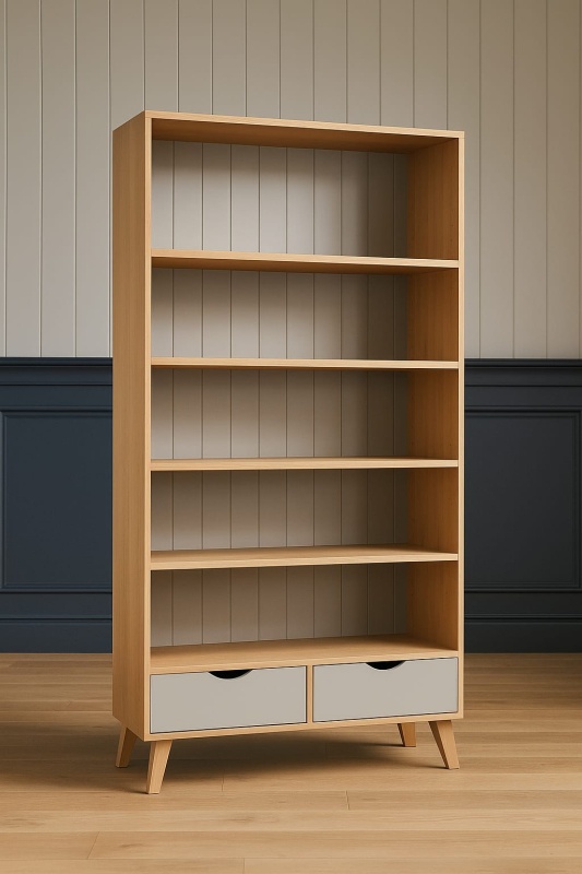 Biblioteca Matteo cu 2 sertare si 4 rafturi, 100 x 40 x 200 cm