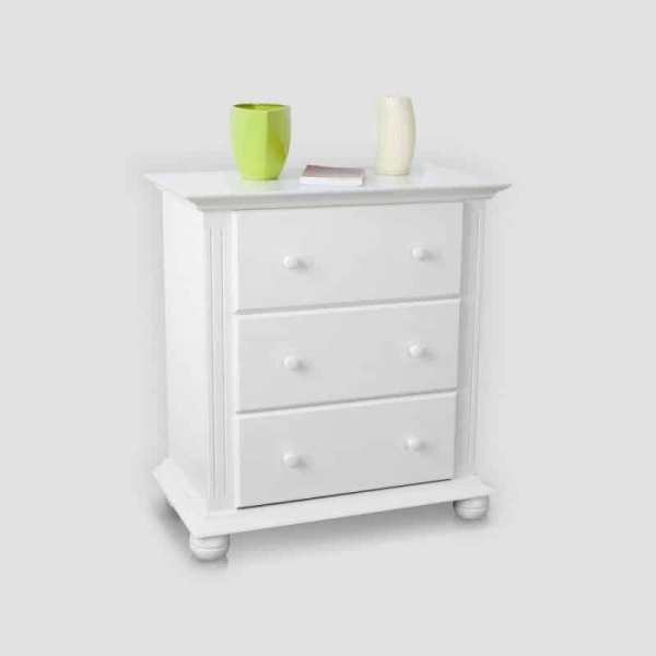 Comoda Sara lemn masiv, 3 sertare, 80 x 45 x 86.5 cm, alb unt
