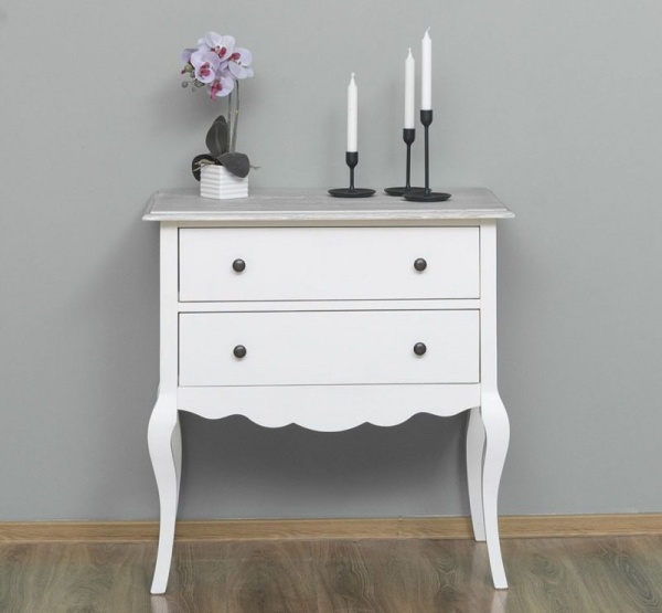 Comoda Shabby lemn masiv, 2 sertare, 80 x 48 x 82 cm