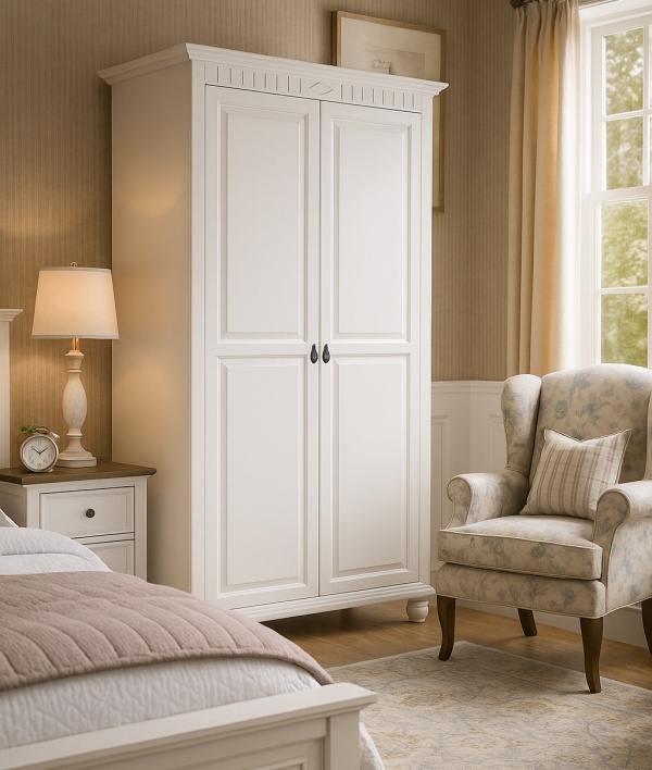 Dulap dormitor Noblesse cu 2 usi, Lemn Masiv, 120 x 60 x 210 cm, Alb