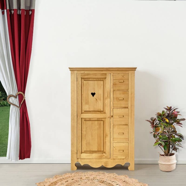 Dulap dormitor Rustic Lemn Masiv, 1 usa si 5 sertare, 100 x 46 x 150 cm