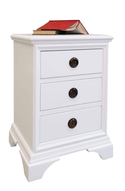 Noptiera dormitor Aurelia cu 3 sertare, 45 x 38 x 65 cm, lemn masiv alb