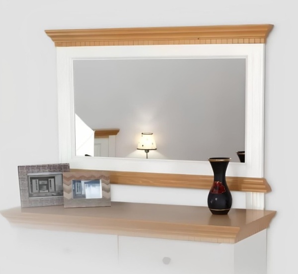 Oglinda dormitor Teodora, lemn masiv, 110 x 6.5 x 70 cm, alb unt/miere