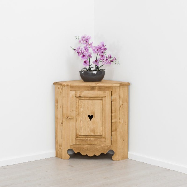 Comoda de colt Rustic Flame cu 1 usa, Lemn masiv rustic, 90 x 57 x 90 cm