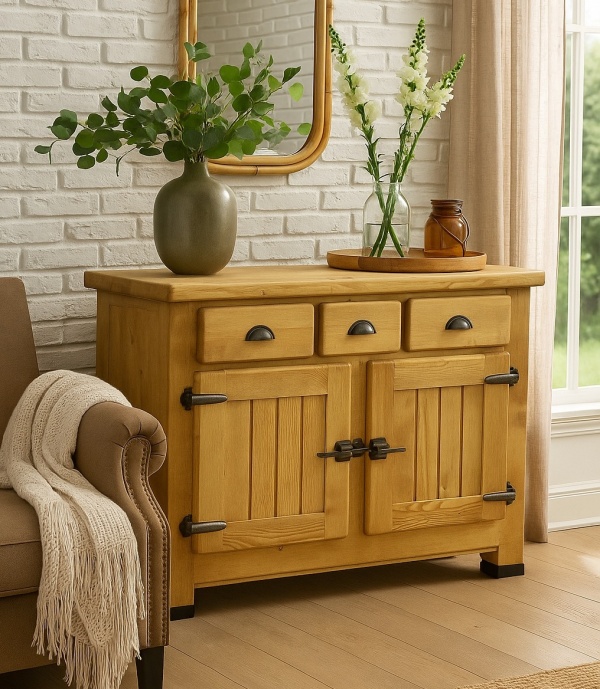 Comoda dormitor Montana lemn masiv, 2 usi si 3 sertare, 116 x 48 x 86 cm