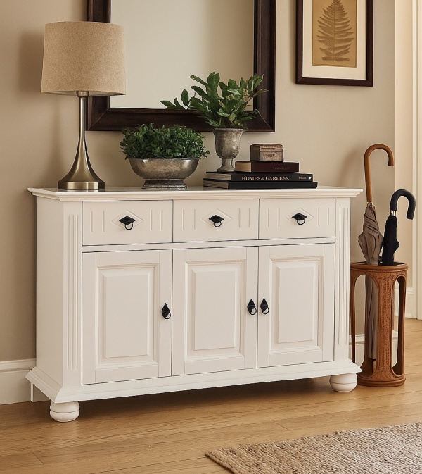 Comoda dormitor Noblesse lemn masiv alb, 115 x 41 x 74 cm