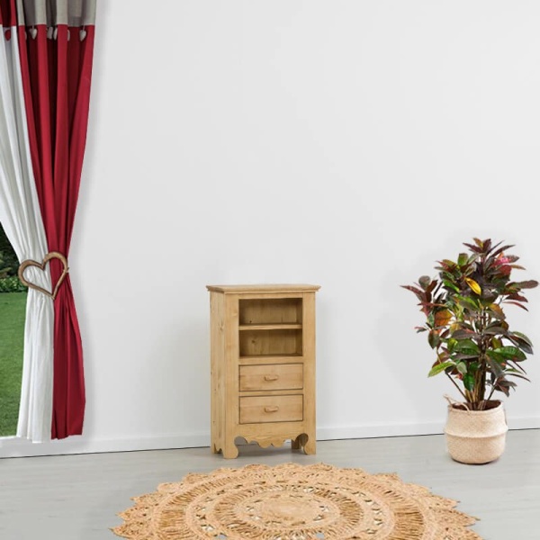 Comoda Rustic Flame lemn masiv, 2 sertare + nisa, 55 x 30 x 91 cm