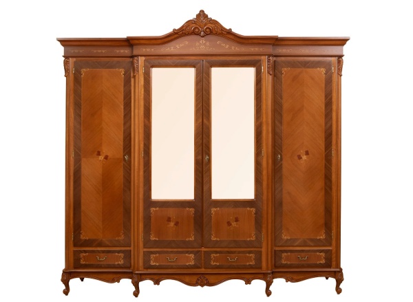 Dulap dormitor Josephine Classic Stil, 4 usi si 4 sertare, furnir nuc, 220 x 66 x H 252 cm