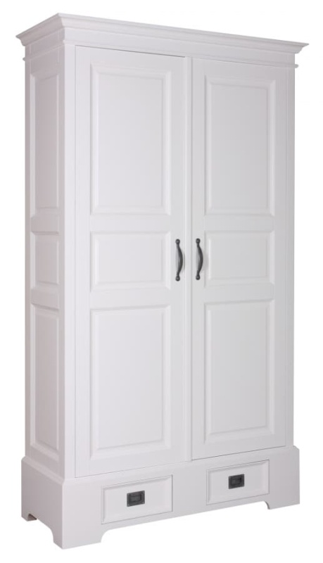 Dulap Lovely Home Spring cu 2 usi si 2 sertare, lemn masiv + mdf alb, 110 x 45 x 190 cm
