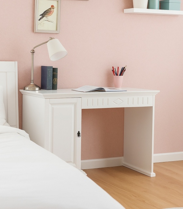 Birou dormitor Noblesse lemn masiv alb, 120 x 60 x 74.8 cm