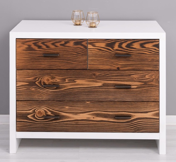 Comoda cu 4 sertare Rustic Olala, lemn masiv + mdf, 100 x 50 x 79 cm