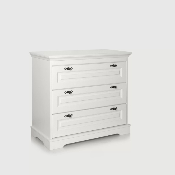 Comoda dormitor Isabella lemn masiv alb unt, 3 sertare, 100 x 45 x 90 cm