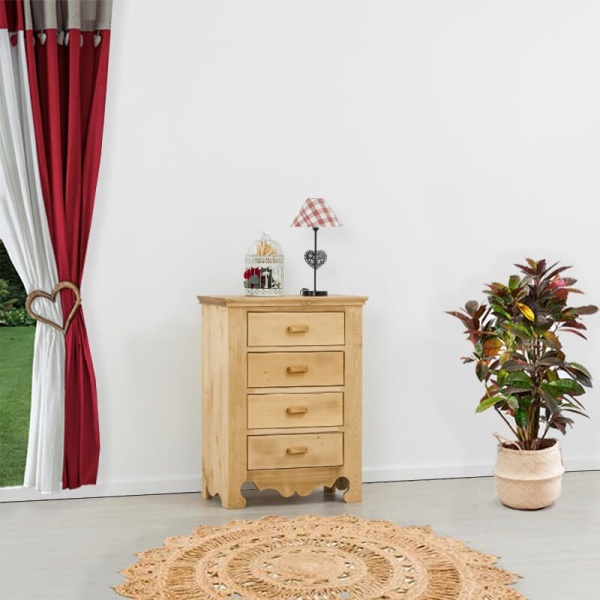 Comoda dormitor Rustic Flame lemn masiv cu 4 sertare, 60 x 40 x 90 cm