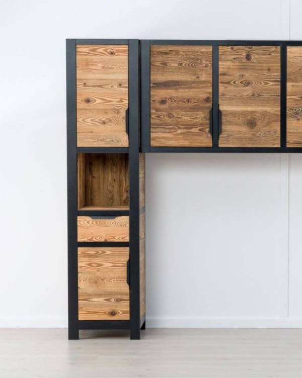 Dulap dormitor lemn masiv Rustic Loft 2 usi, 1 sertar si nisa, 50 x 50 x 210 cm
