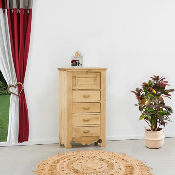 Comoda dormitor Rustic Flame lemn masiv, 1 usa si 4 sertare, 60 x 40 x 120 cm
