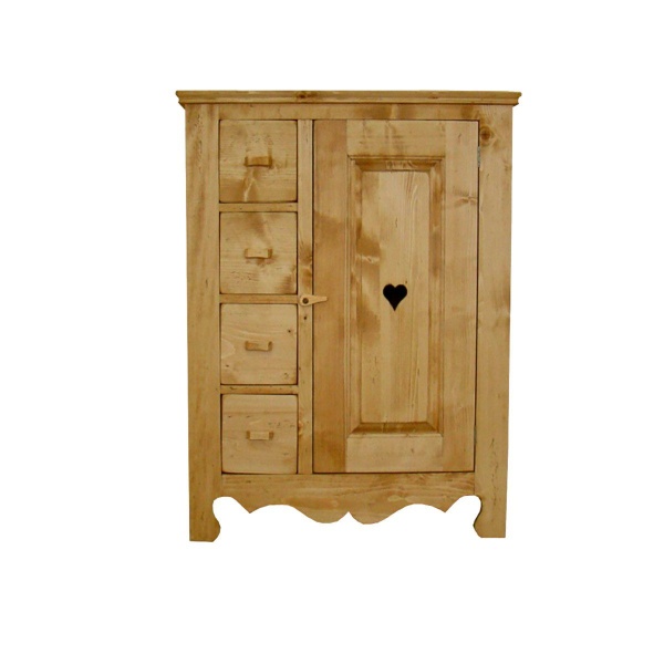 Comoda Rustic Flame cu 1 usa si 4 sertare lemn masiv, 92 x 48 x 115 cm