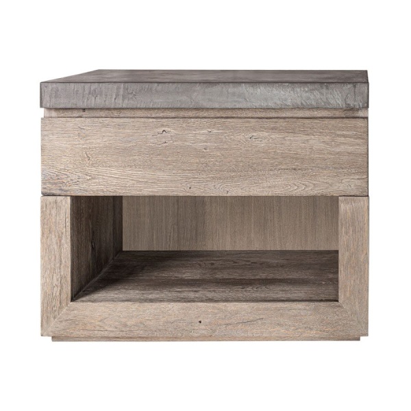 Noptiera dormitor Alaska cu 1 sertar, lemn masiv stejar + microciment, 66 x 50 x 61 cm