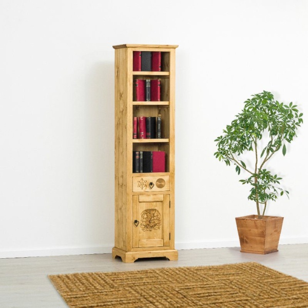 Biblioteca Ursul Carpatin lemn masiv, 1 usa si 1 sertar, 52 x 38 x 200 cm