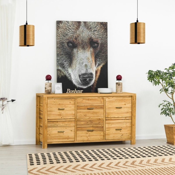 Bufet cu 2 usi si 2 sertare Colibri, Lemn masiv periat, 160 x 46 x 85 cm