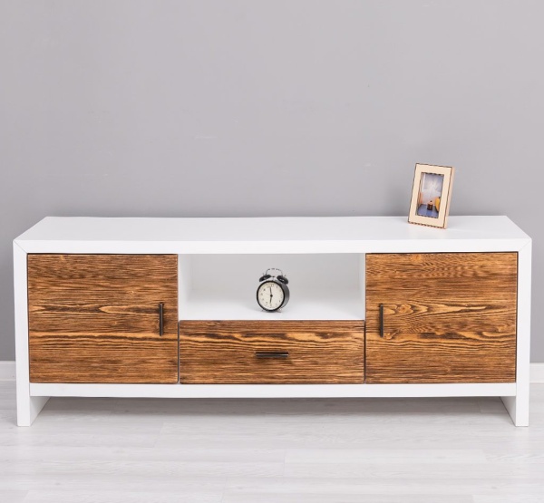 Comoda TV cu 2 usi si 1 sertar Rustic Olala, lemn masiv + mdf, 160 x 40 x 60 cm