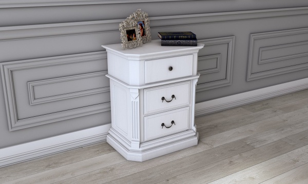 Noptiera cu 3 sertare dormitor Siena, lemn masiv, 56 x 40 x 67.3 cm