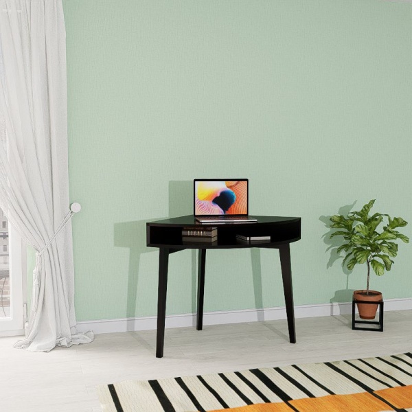 Birou de colt, masuta colt, Terra Home, lemn masiv si mdf negru, 70 x 70 x 76 cm