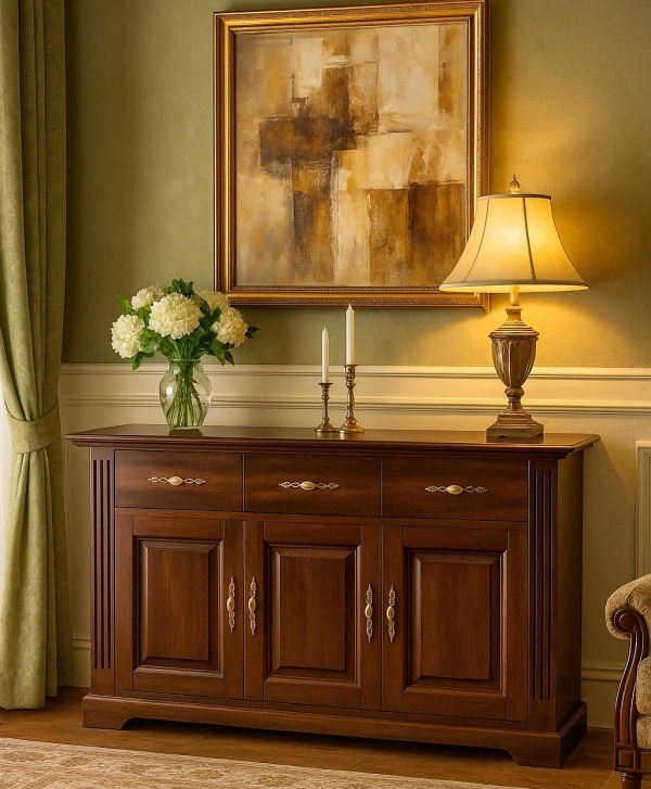 Comoda dormitor Nocce lemn masiv, 3 usi si 3 sertare, 115 x 41 x 75 cm