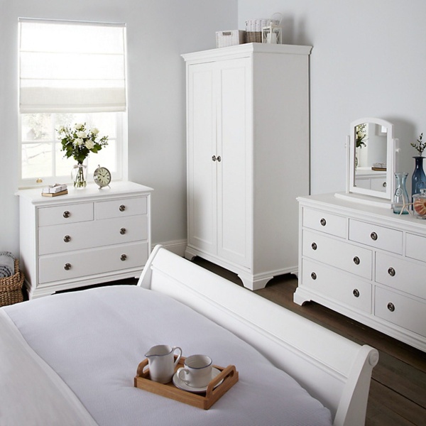 Set mobila dormitor Aurelia, lemn masiv + mdf, 4 piese finisaj vopsit alb