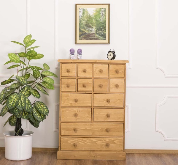 Comoda lemn masiv My Julietta cu 14 sertare, 87 x 36 x 122 cm