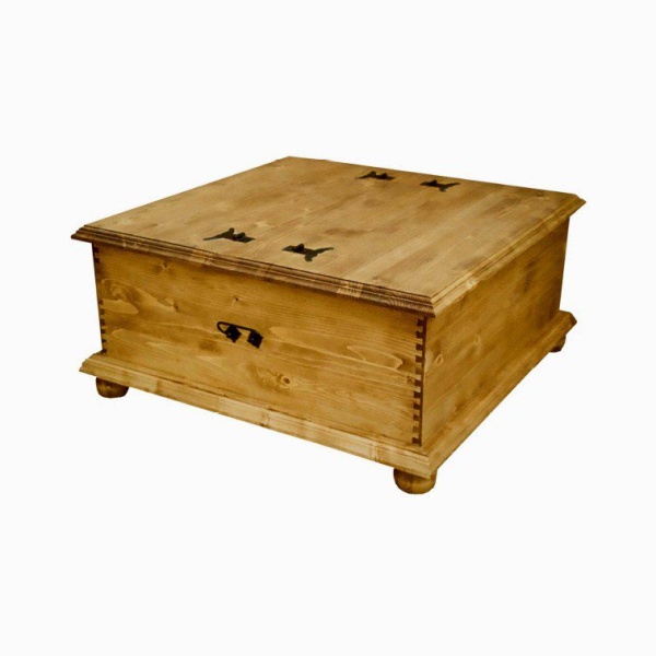 Cufar din lemn masiv Rustic Flame, 90 x 90 x 40 cm