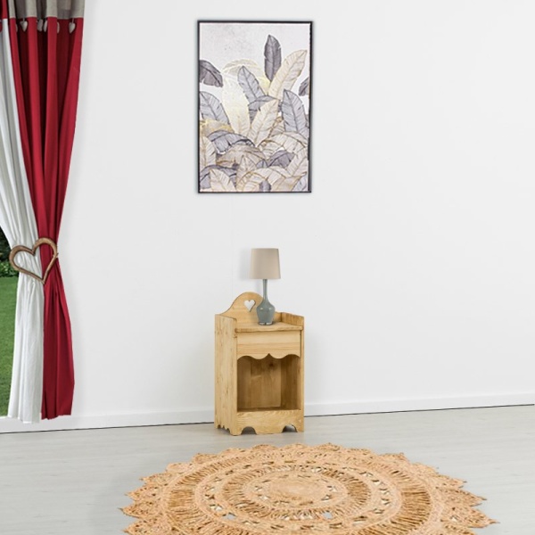 Noptiera dormitor Rustic Flame cu 1 sertar lemn masiv, 40 x 36 x 74 cm