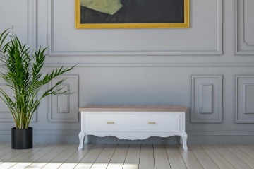 Bancheta tapitata cu 1 sertar Andra, lemn masiv, 150 x 40 x 40 cm - Img 1