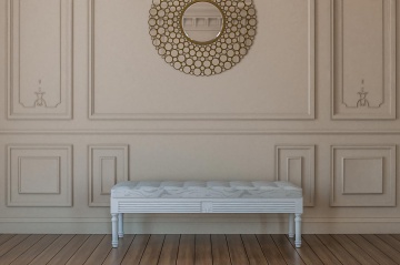 Bancheta tapitata dormitor Marsilia, lemn masiv, 160 x 46 x 41 cm - Img 1