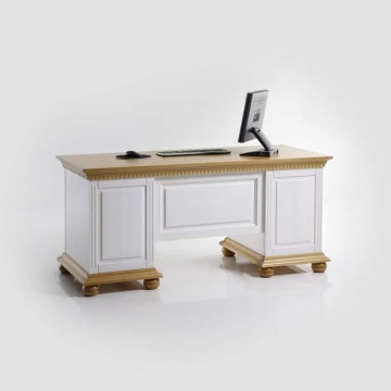 Birou dormitor Teodora mare, lemn masiv, 160 x 75 x 78 cm, alb unt/miere - Img 3