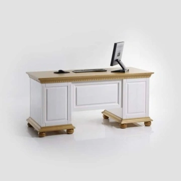 Birou dormitor Teodora mare, lemn masiv, 160 x 75 x 78 cm, alb unt/miere - Img 3