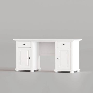 Birou Elena 2 usi si 2 sertare lemn masiv alb unt, 160 × 75 × 80 cm